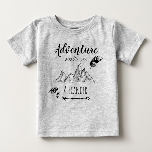 T-shirt Pour Bébé Adventure awaits with customizable name (Devant)