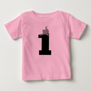 T-shirt Pour Bébé Âge d'un (1) anniversaire Kitten Cat Chemises rose