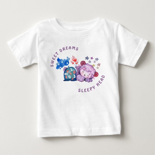 T-shirt Pour Bébé Agneau Mignon Douces Rêves Tête Endormie Nouveau-N (Devant)