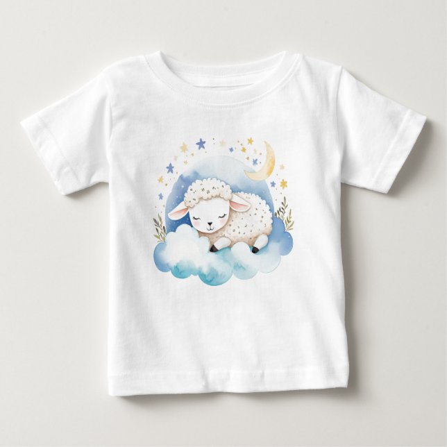 T-shirt Pour Bébé Agneau mignon sur la Lune - (Devant)