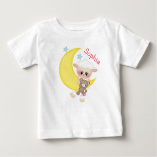 T-shirt Pour Bébé Agneau mou sur lune de croissant avec monogramme