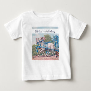 T-shirt Pour Bébé Agneaux vintages en rubans bleus 1er anniversaire