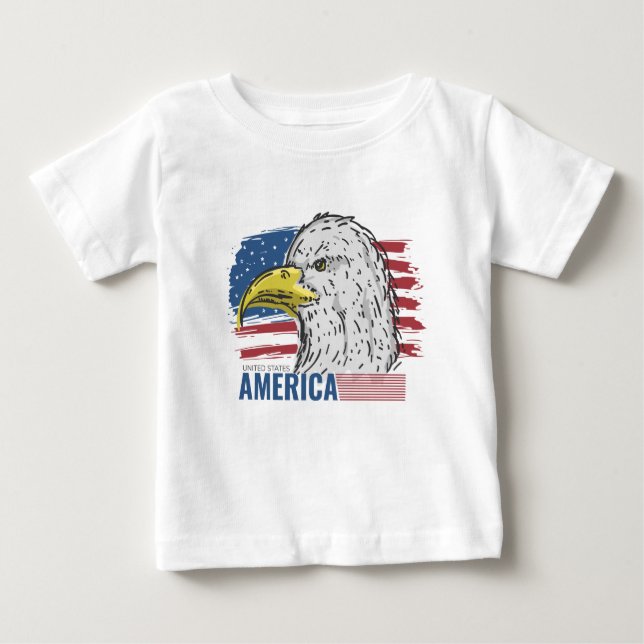 T-shirt Pour Bébé Aigle américain avec le drapeau T-shirt bébé (Devant)