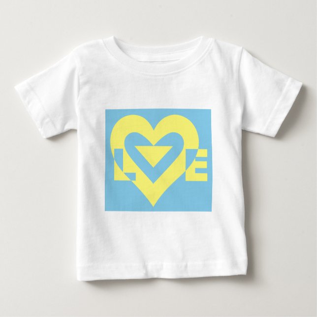 T-shirt Pour Bébé Aimer jaune sur bleu (Devant)