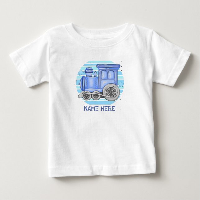 T-shirt Pour Bébé Ajouter le nom Steam Train Engine Baby Bodysuit (Devant)
