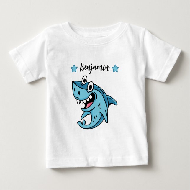 T-shirt Pour Bébé Ajouter un nom au cadeau d'anniversaire requin - C (Devant)