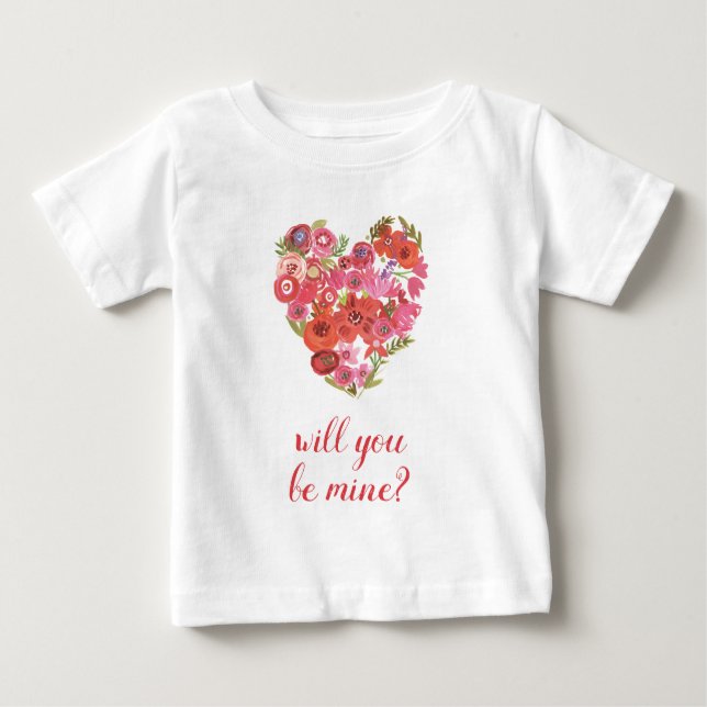 T-shirt Pour Bébé Ajoutez votre coeur floral d'aquarelle des textes (Devant)