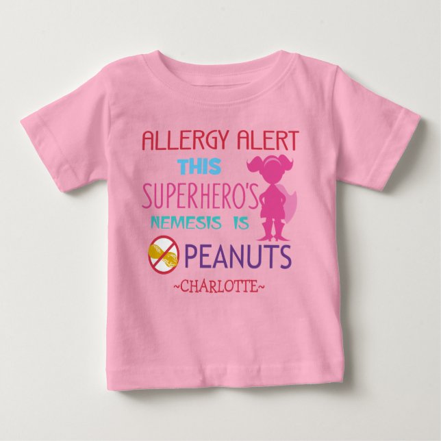T-shirt Pour Bébé Alerte d'allergie aux arachides Superhero Girls Ch (Devant)