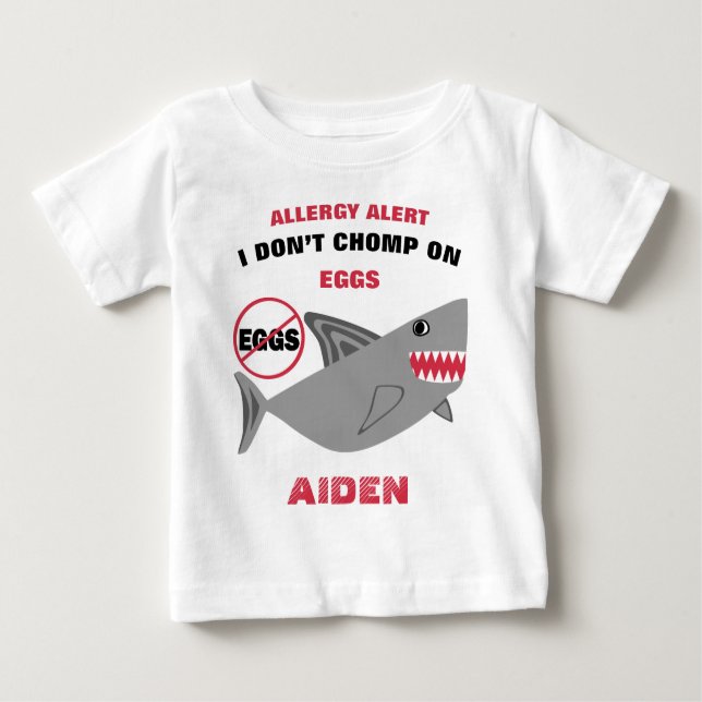 T-shirt Pour Bébé Alerte d'allergie d'oeufs de requin personnalisée (Devant)
