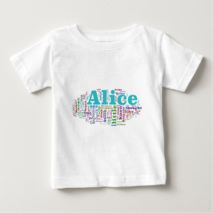 T-shirt Pour Bébé Alice en nuage de mot du pays des merveilles