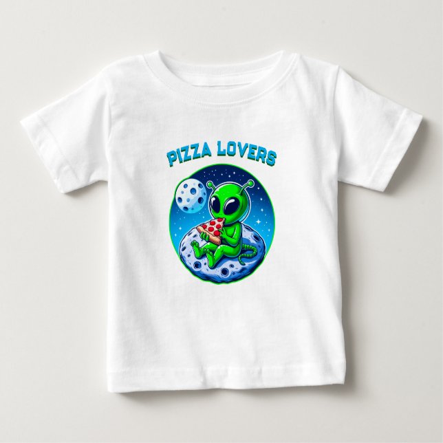 T-shirt Pour Bébé Alien amoureux de la pizza sur la Lune | Cosmic am (Devant)