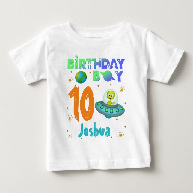 T-shirt Pour Bébé Alien Anniversaire Boy Party Thème Spacship (Devant)