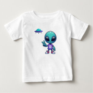 T-shirt Pour Bébé Alien de paix mignon et vaisseau spatial