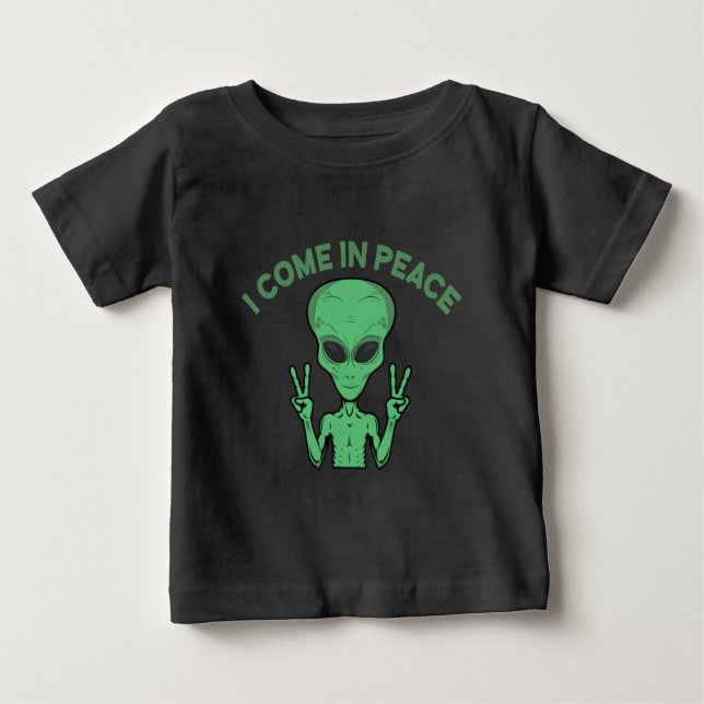 T-shirt Pour Bébé Alien Vert Je Viens En Paix OVNI Extraterrestre (Devant)