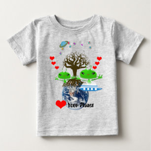 T-shirt Pour Bébé Aliens de l'espace extra-atmosphérique vert mignon