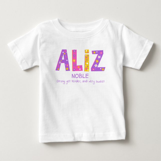 T-shirt Pour Bébé Aliz, nom de fille signifiant étoile rose violet (Devant)