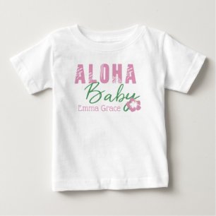 T-shirt Pour Bébé Aloha Bébé Rose & Vert Fleur Tropicale Monogramme