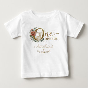 T-shirt Pour Bébé Alpaca 1er Anniversaire Douce Fleurie Bohème Fille