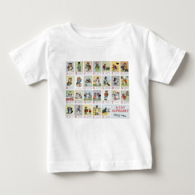 T-shirt Pour Bébé Alphabet de chat, Louis Wain (Devant)