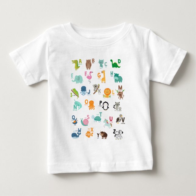 T-shirt Pour Bébé Alphabet de doodle animal (Devant)