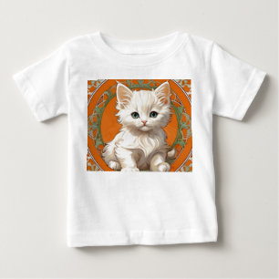 T-shirt Pour Bébé Alphonse Mucha Art Nouveau Kitten blanc