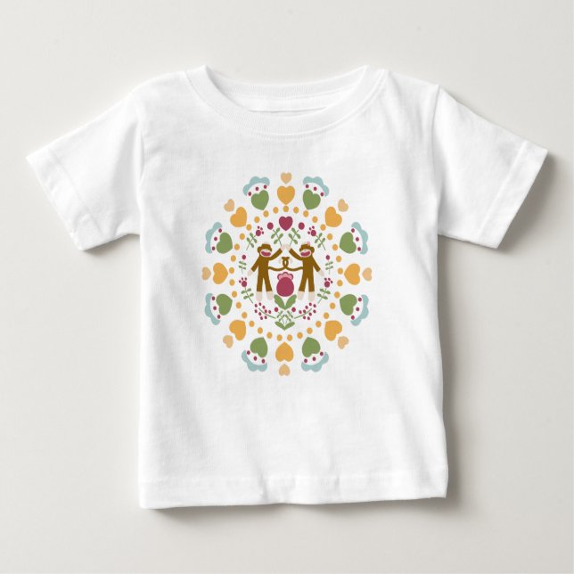 T-shirt Pour Bébé Amateurs de singes de choq dans un jardin folklori (Devant)