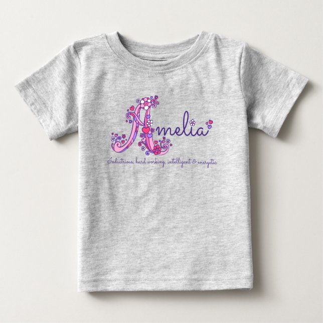 T-shirt Pour Bébé Amelia Girls nom signifiant Un monogramme (Devant)