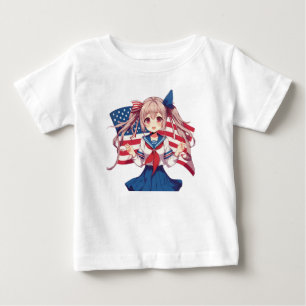 T-shirt Pour Bébé Américaine patriotique fille d'anime