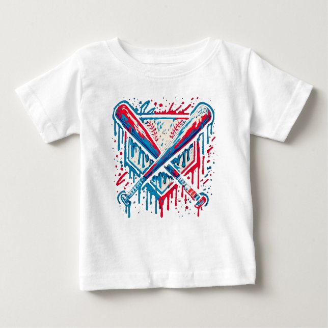 T-shirt Pour Bébé American Baseball Drip Graffiti Ball and Bat (Devant)