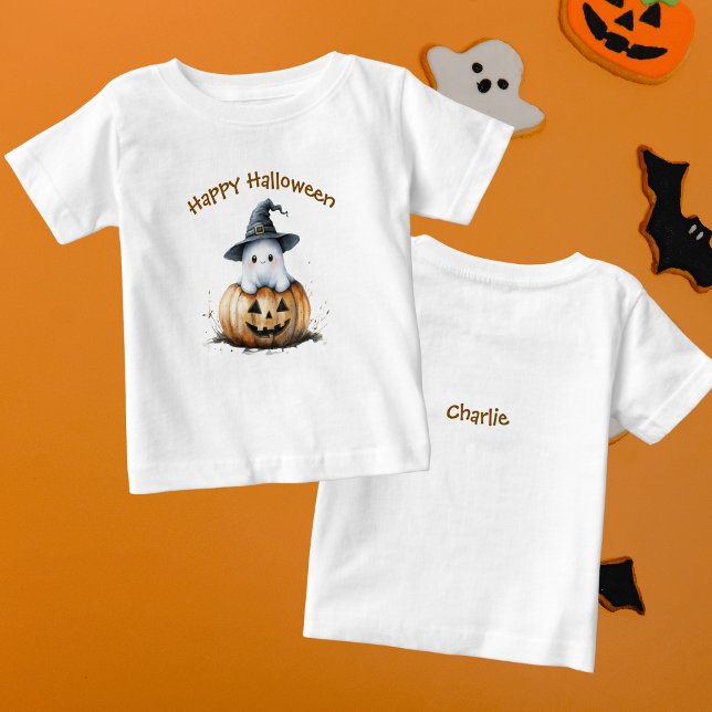 T-shirt Pour Bébé Amical Ghost Witch Casquette Citrouille Halloween (Créateur téléchargé)