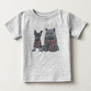 T-shirt Pour Bébé Amis Patriotes : Chien et Chat du Royaume-Uni