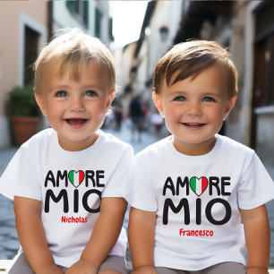 T-shirt Pour Bébé AMORE MIO Italien Drapeau Coeur Blanc