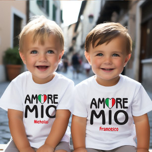 T-shirt Pour Bébé AMORE MIO Italien Drapeau Coeur Blanc