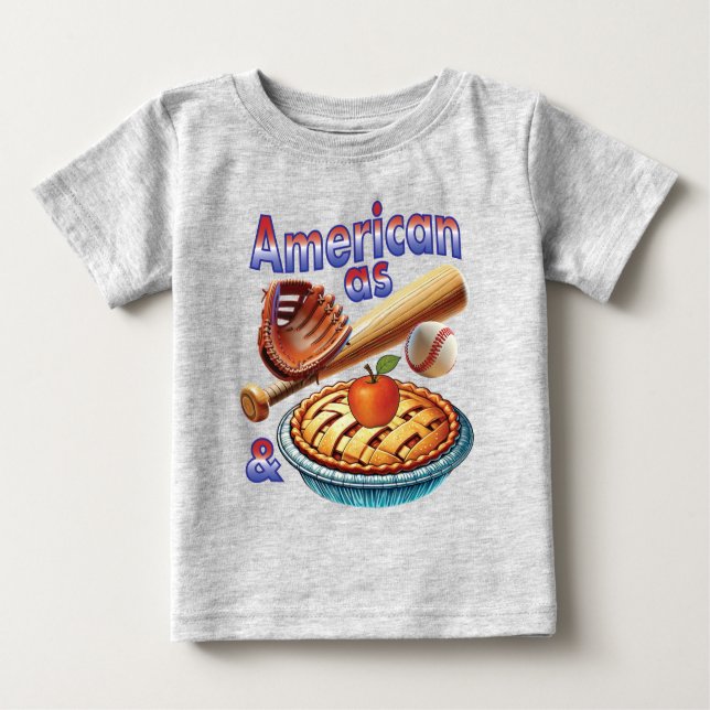 T-shirt Pour Bébé Amusant américain comme Baseball & Pomme Pie (Devant)