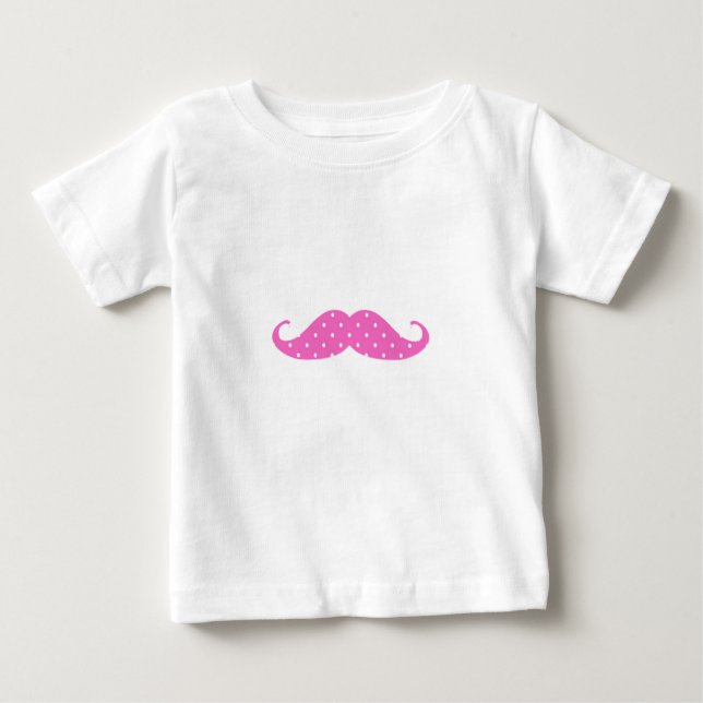 T-shirt Pour Bébé Amusante Fille Rose Chaud Pois Moustache (Devant)