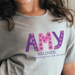 T-shirt Pour Bébé Amy girls nom et sens rose violet étoiles de fleur