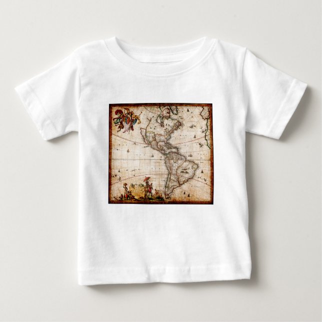 T-shirt Pour Bébé Ancienne carte du continent américain (Devant)