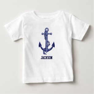 T-shirt Pour Bébé Ancrage marin bleu et blanc