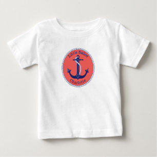 T-shirt Pour Bébé Ancre nautique Marine et Coral Nom du petit marin