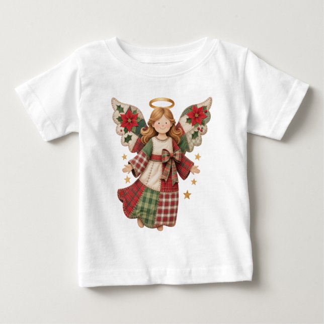 T-shirt Pour Bébé Ange de Noël avec des étoiles dorées (Devant)