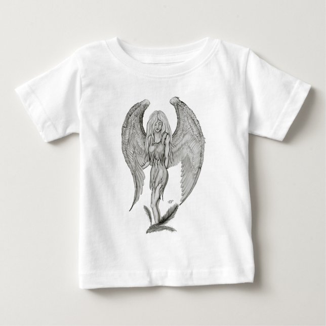 T-shirt Pour Bébé Angel, Noir et Blanc (Devant)