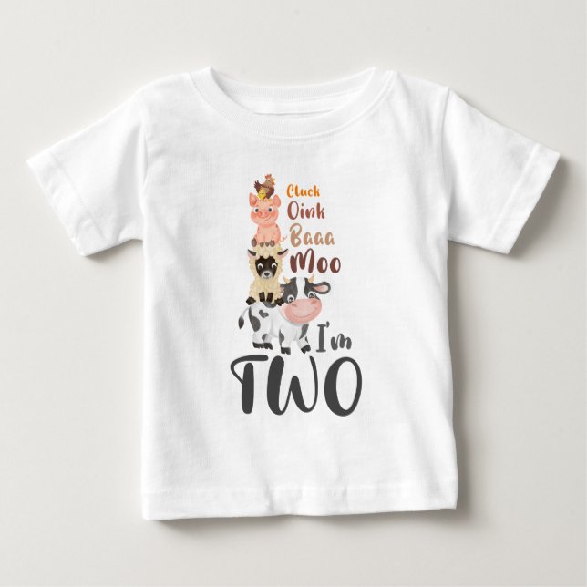 T-shirt Pour Bébé Animaux de ferme 2e anniversaire mignon Moo Je sui (Devant)