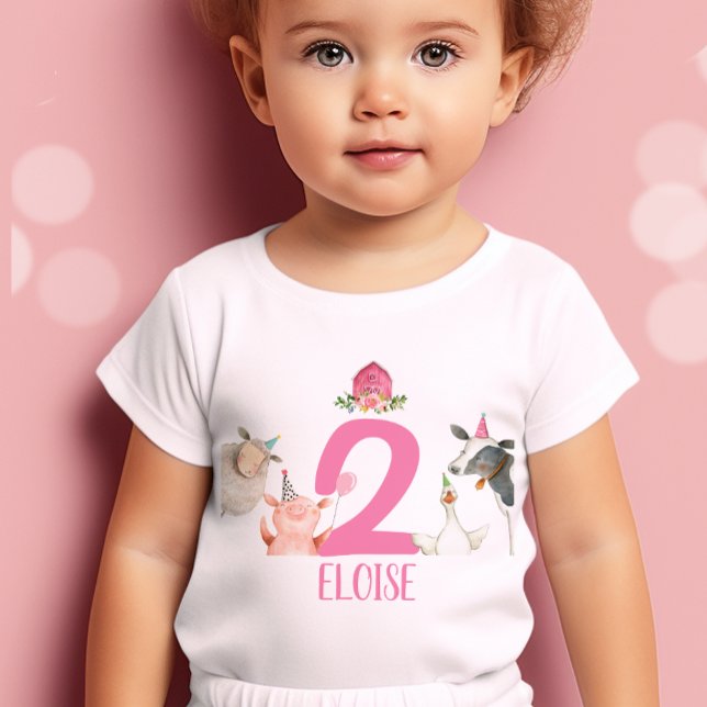 T-shirt Pour Bébé Animaux de ferme Anniversaire Fille Rose Barnyard  (Créateur téléchargé)