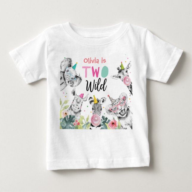 T-shirt Pour Bébé Animaux de fête Anniversaire Fille Deux Sauvages 2 (Devant)