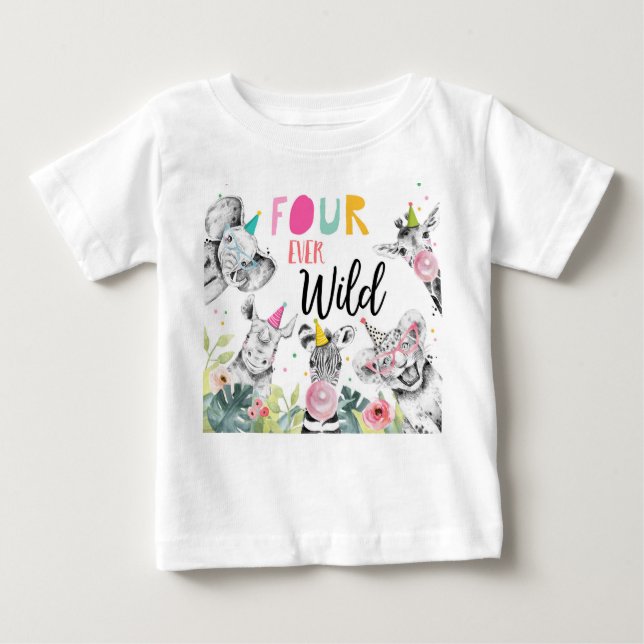 T-shirt Pour Bébé Animaux de fête Anniversaire Fille Quatre jamais s (Devant)