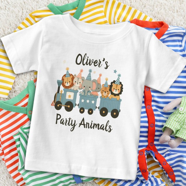 T-shirt Pour Bébé Animaux de fête mignons en train Personnalisé (Créateur téléchargé)