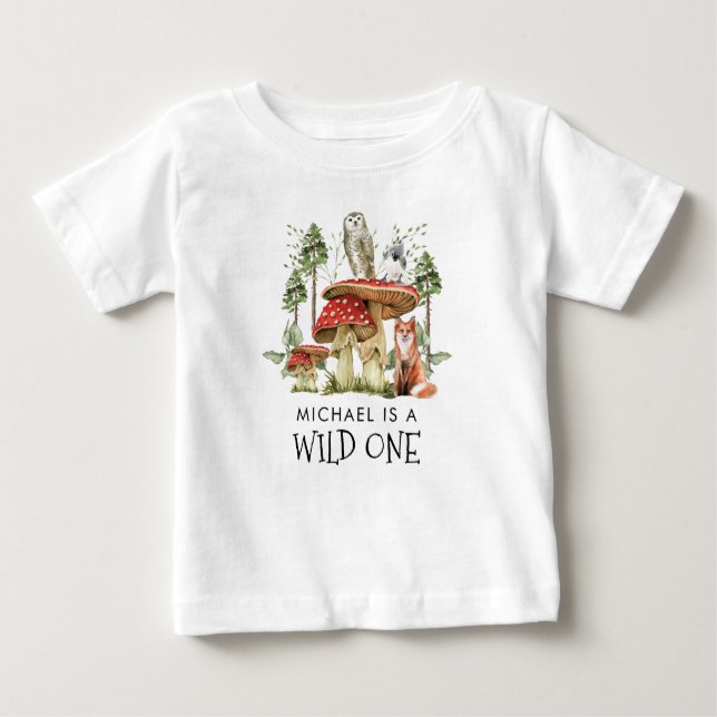 T-shirt Pour Bébé Animaux de forêt sauvages personnalisés Premier an (Devant)