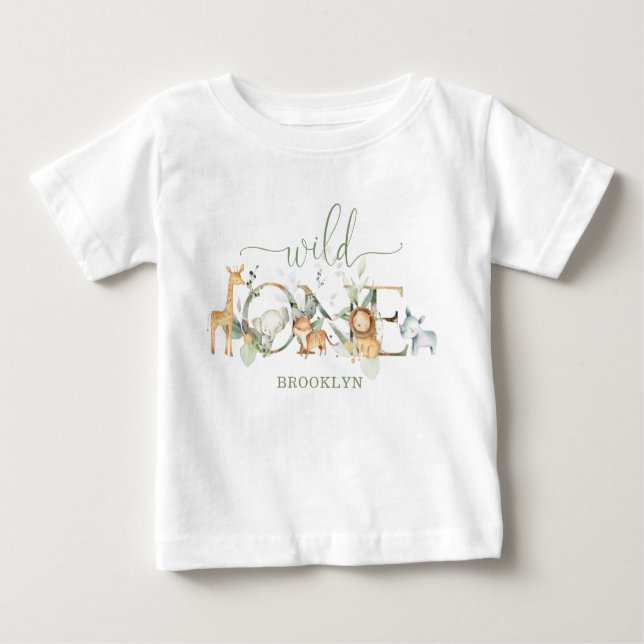 T-shirt Pour Bébé Animaux de la Jungle Whimsical Un 1er anniversaire (Devant)
