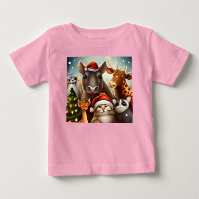 T-shirt Pour Bébé Animaux de Noël 6 (Devant)