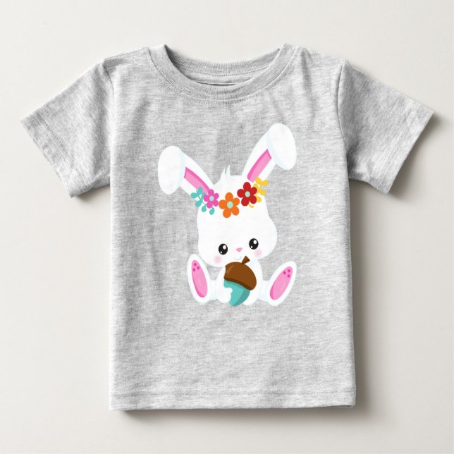 T-shirt Pour Bébé Animaux de printemps, Lapin mignon, Petit Lapin, F (Devant)